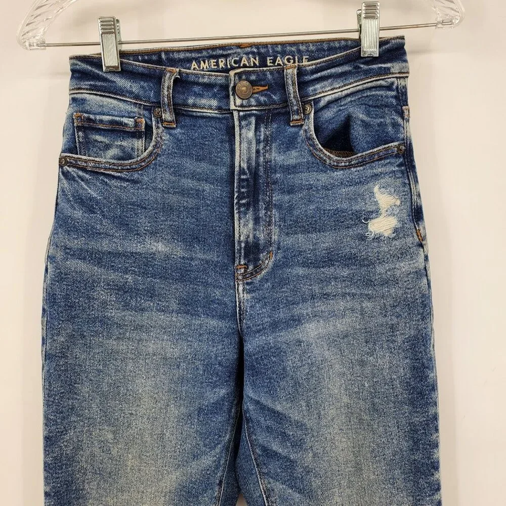 American Eagle‎ Highest Rise Mom Fit Distressed Denim Jeans Size 0